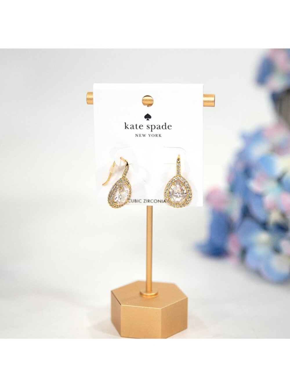 Kate Spade Brilliant Statement CZ Cubic Zirconia Halo Gold Drop Earrings NWT - Picture 3 of 4